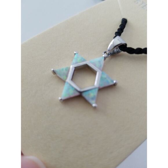 DESIGNER ALEXANDER KALIFANO OPAL INLAY STERLING STAR OF DAVID PENDANT ROPE... - Picture 6 of 7